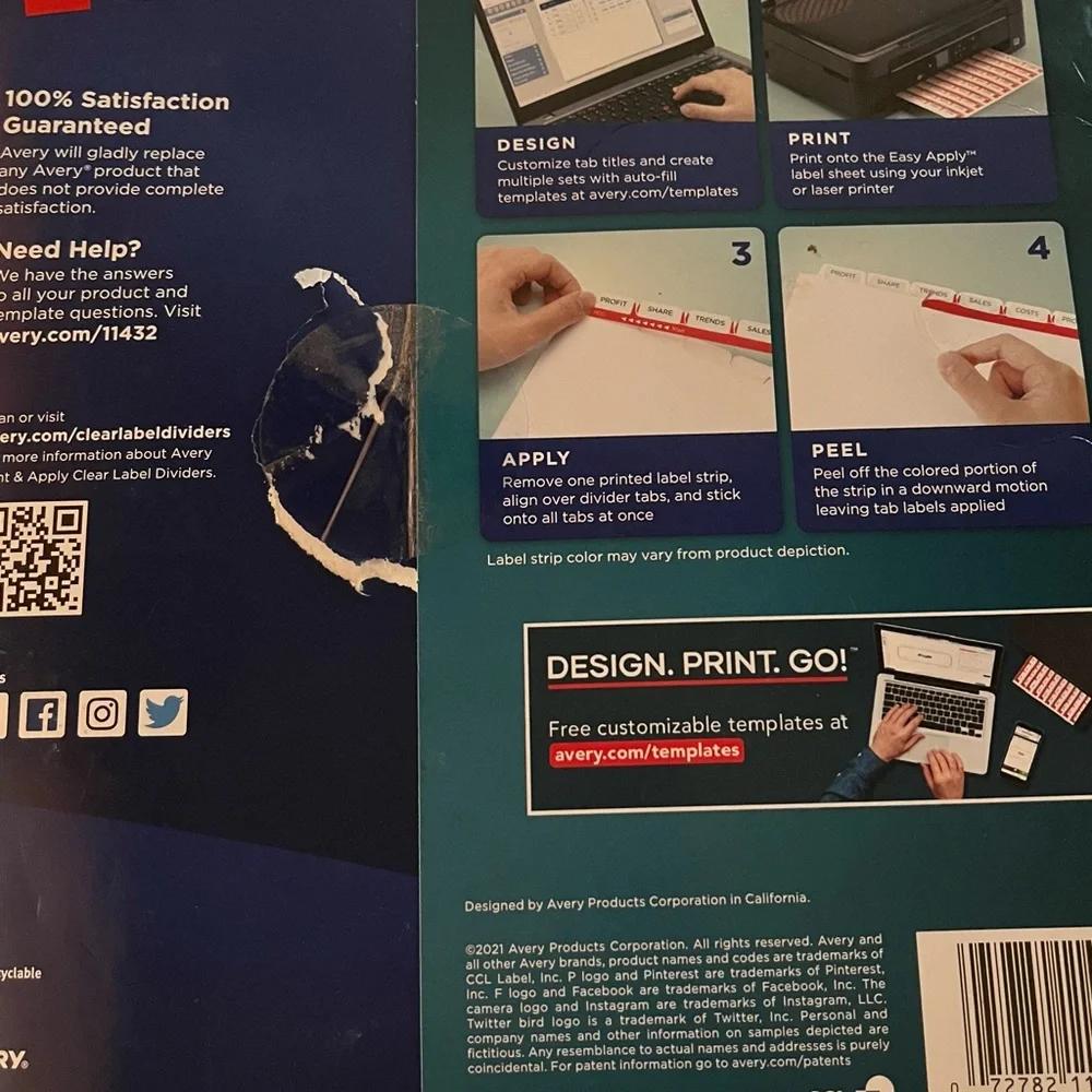 Like NEW Avery print n apply clear label unpunched dividers 8 tab laser-inkjet
